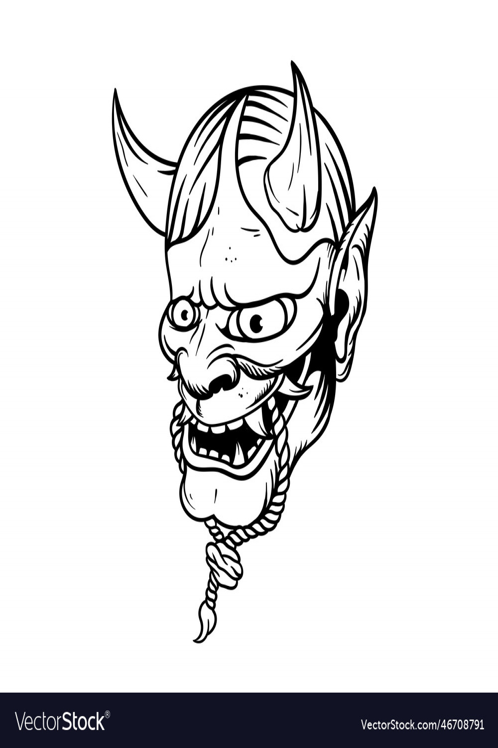 Hand drawn of classic japanese oni mask outline Vector Image