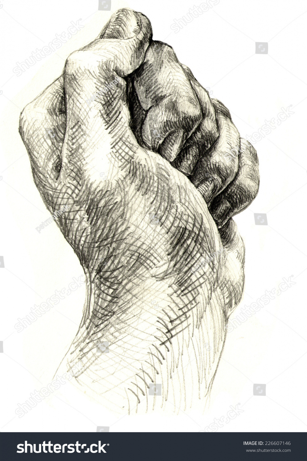 Hand Drawn Pencil Drawing Victory Hand: Stockillustration