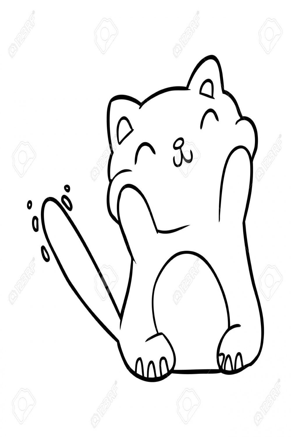 Hand Drawn Very Happy Cute Line Drawing Of A Cat Royalty Free SVG