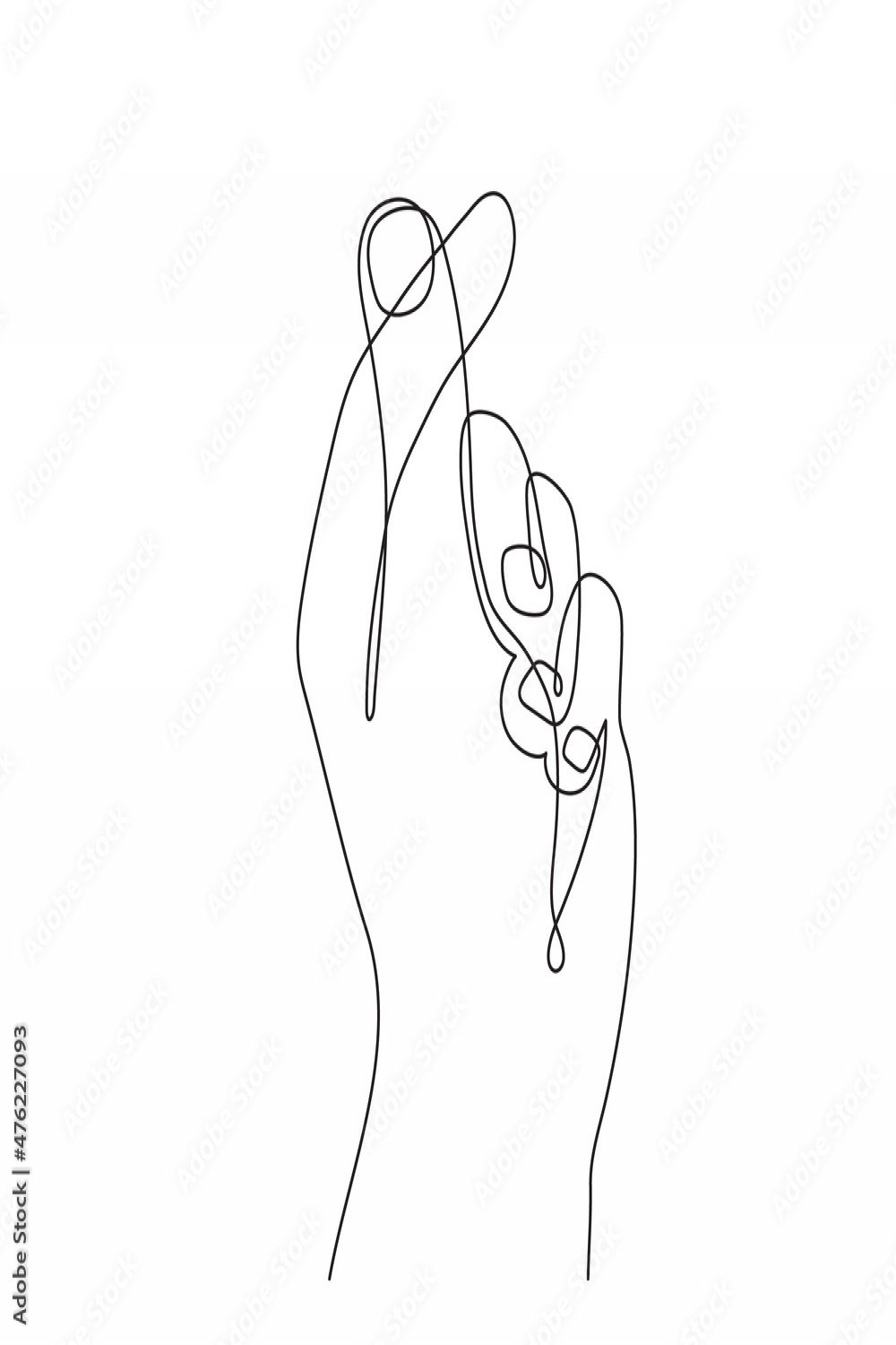 Hand gesture, one line art, continuous contour drawing, hand-drawn