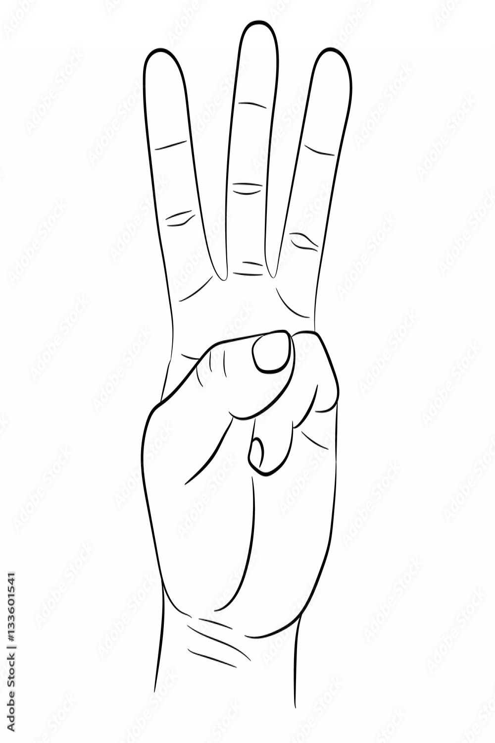 Hand showing three fingers on white background of vector