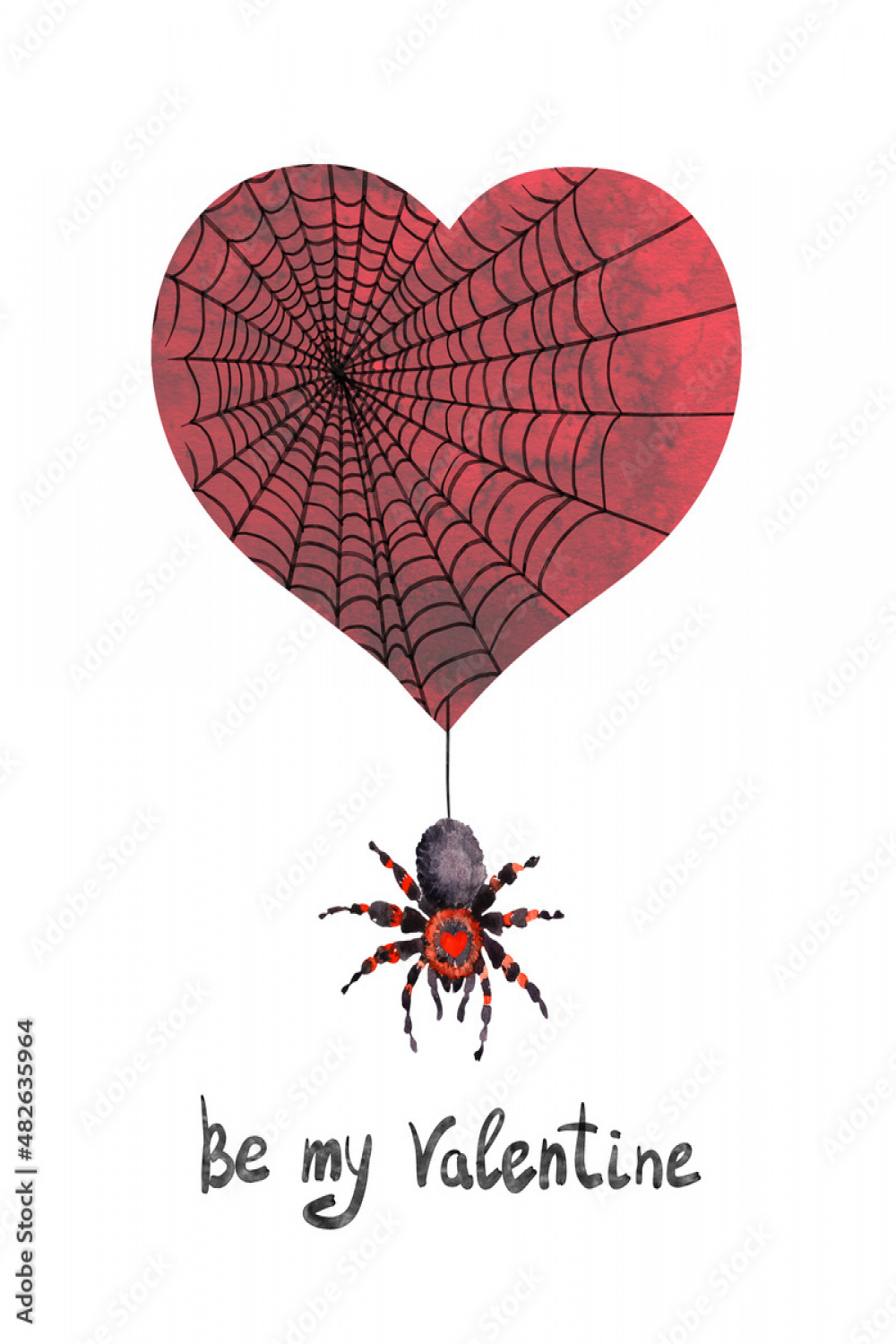 Heart in web, spider, text Be my Valentine