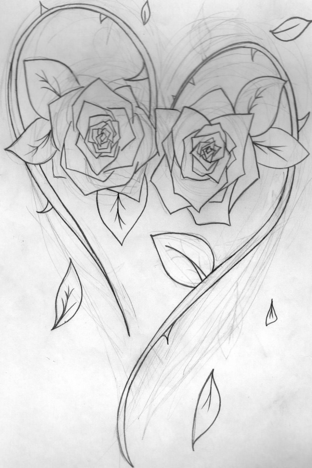 Heart with roses tattoo  Copic drawings, Pencil drawing images