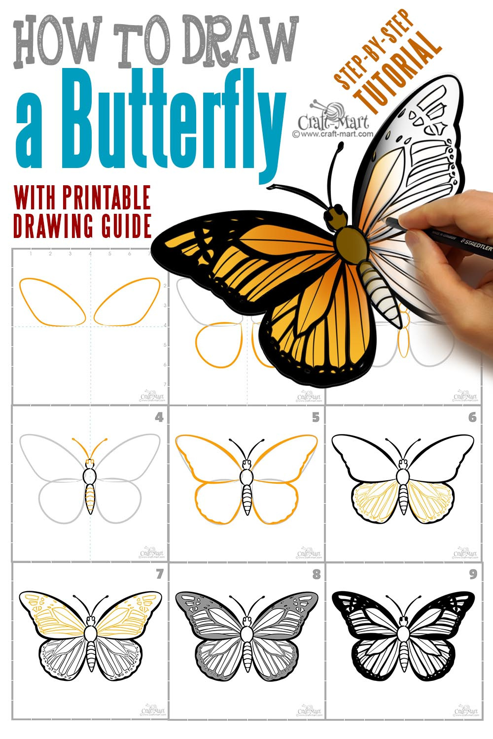 How to draw a butterfly step by step easy and fast - Craft-Mart