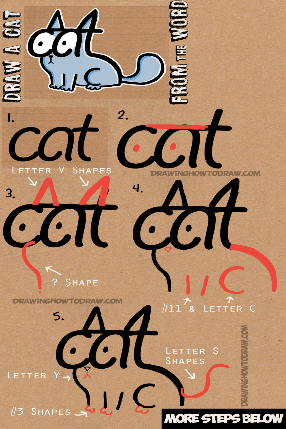 How to Draw a Cartoon Cat Using the Word CAT Easy Steps Tutorial