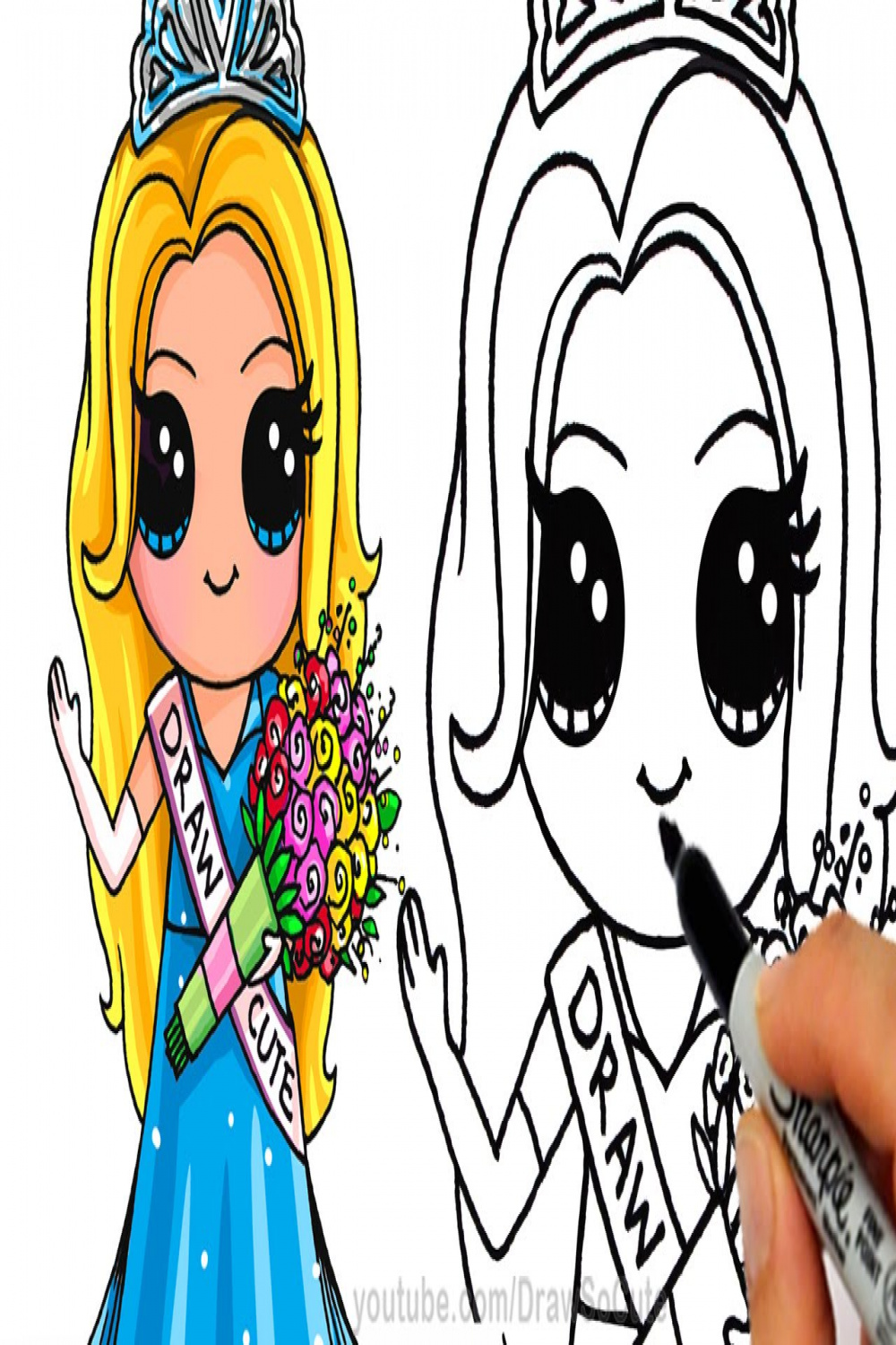 How to Draw a Pretty Girl with Crown and Beautiful Dress Cute step by step  Prom Queen Pageant