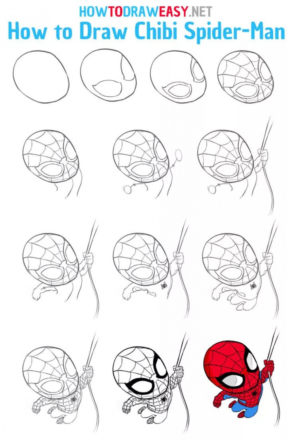How to Draw Chibi Spider-Man Step by Step in   Spiderman
