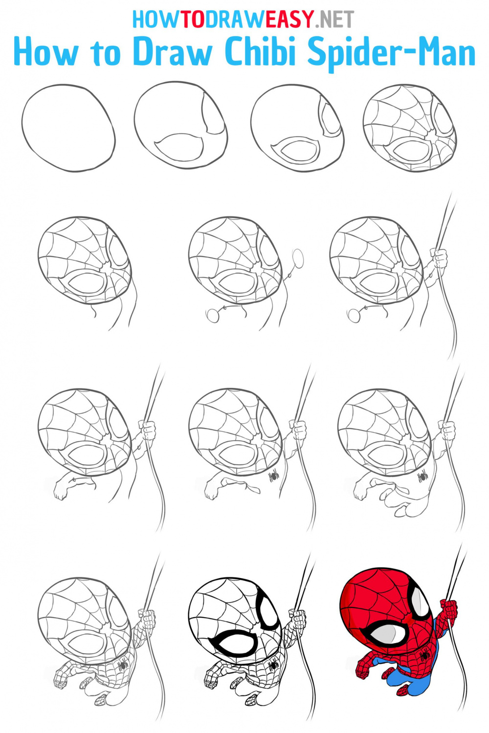 How to Draw Chibi Spider-Man Step by Step  Spiderman drawing