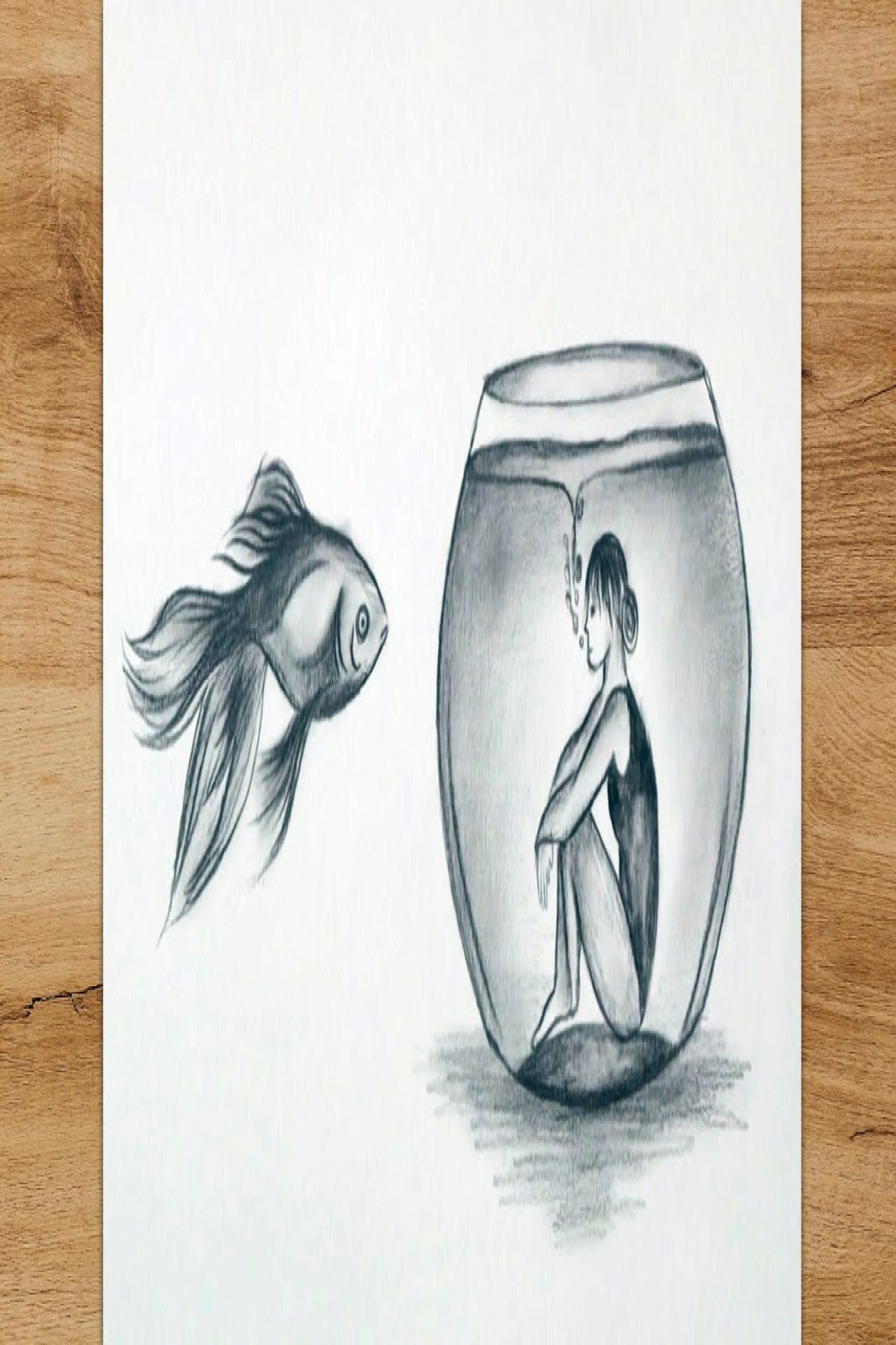 How to Draw Creative Meaningful Sketch  Gold Fish with Girl Pencil Drawing