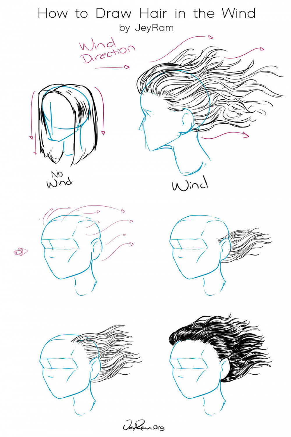 How to Draw Hair Blowing in the Wind - JeyRam Drawing Tutorials
