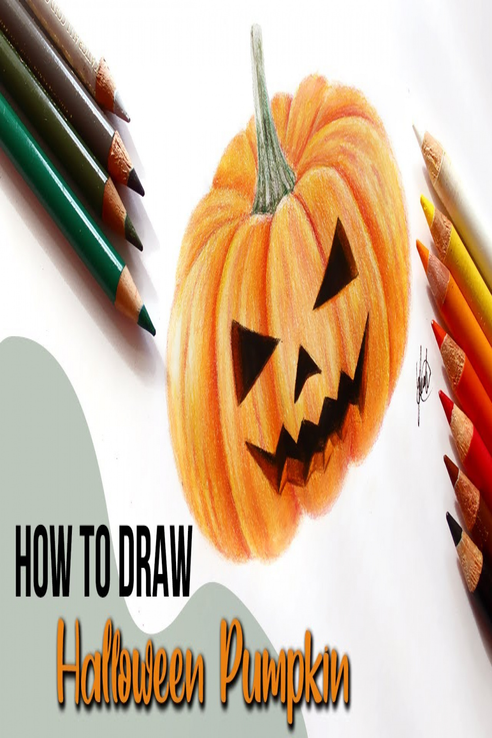HOW TO DRAW HALLOWEEN PUMPKIN Step by Step using Coloured Pencils I Drawing  a Spooky Pumpkin Face
