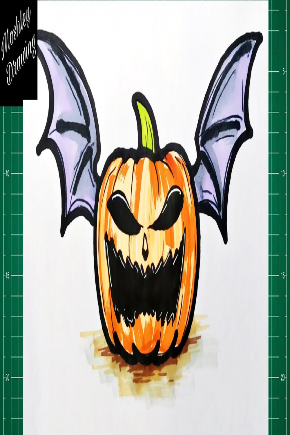 How to Draw Halloween Pumpkin with Bat Wings