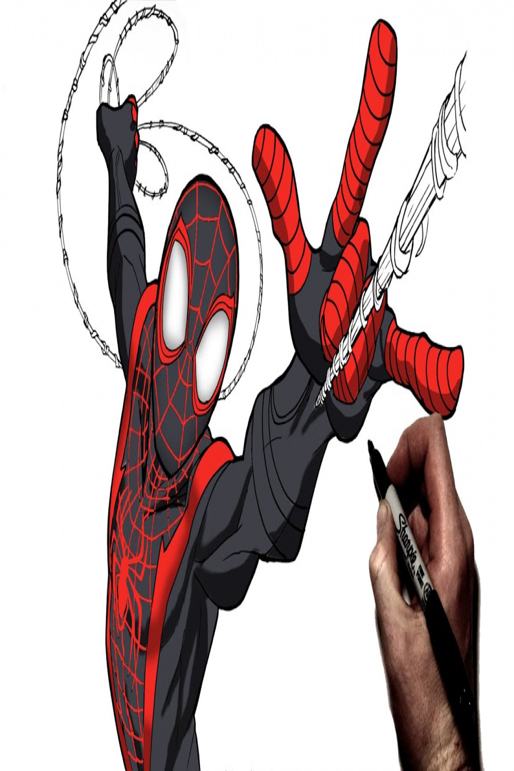 How To Draw Miles Morales (Swinging)  Step By Step  Spiderman