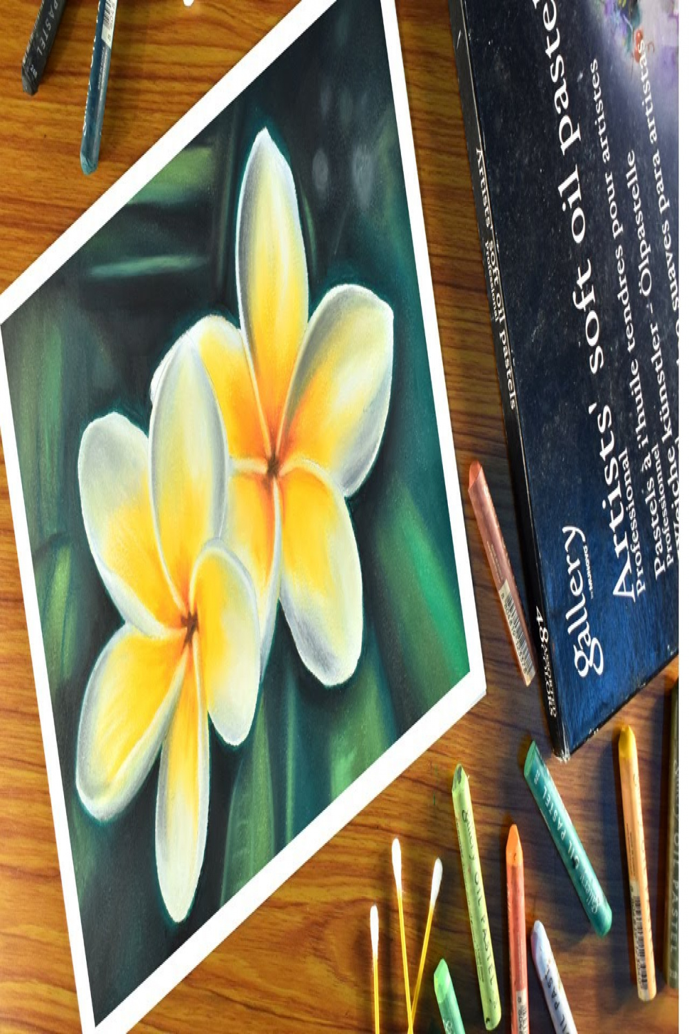 How to draw oil pastel flower  realistic plumeria flower drawing with oil  pastels - step by step.