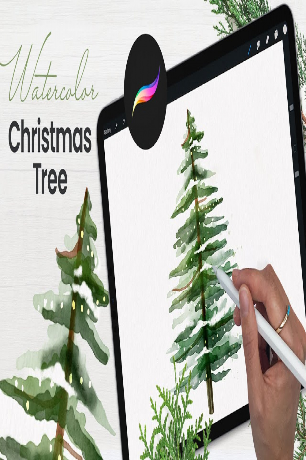 How To Draw Watercolor Christmas Tree • Procreate Tutorial • Winter  Holidays Art