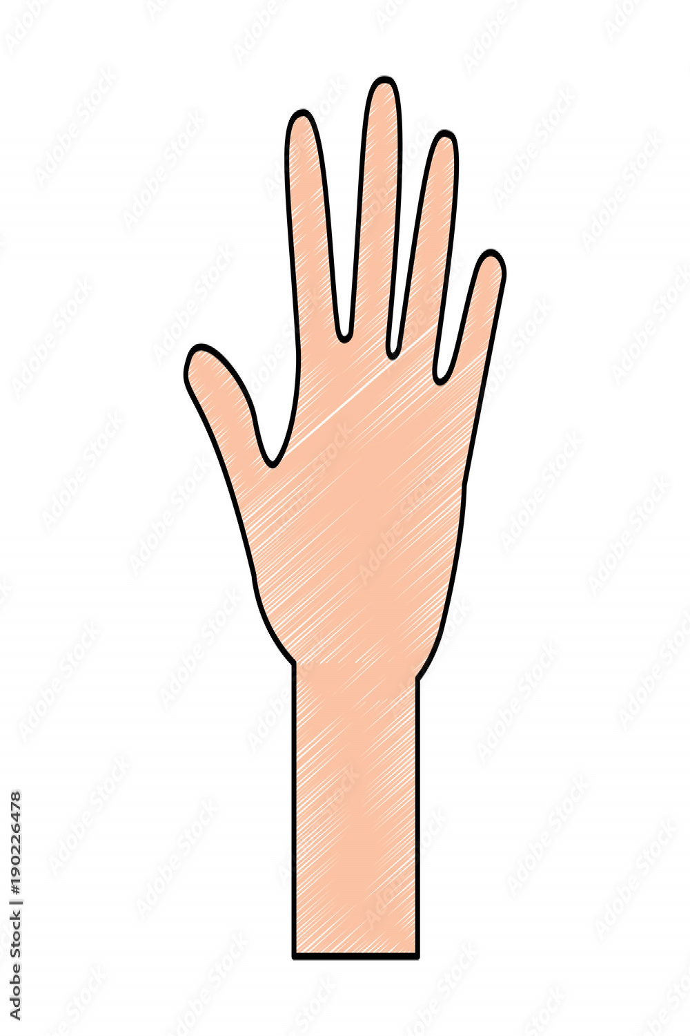 human hand arm open raised vector illustration drawing color