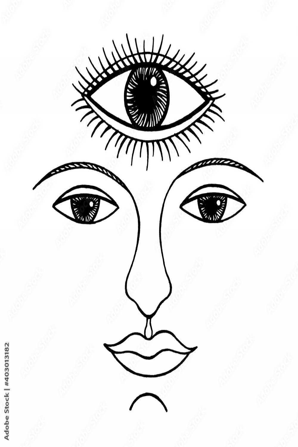 human third eye face hand drawing sketch illustration design black