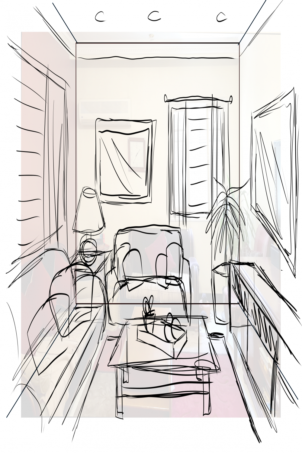 Interior Concept Art with Perspective Rulers “YamPuff