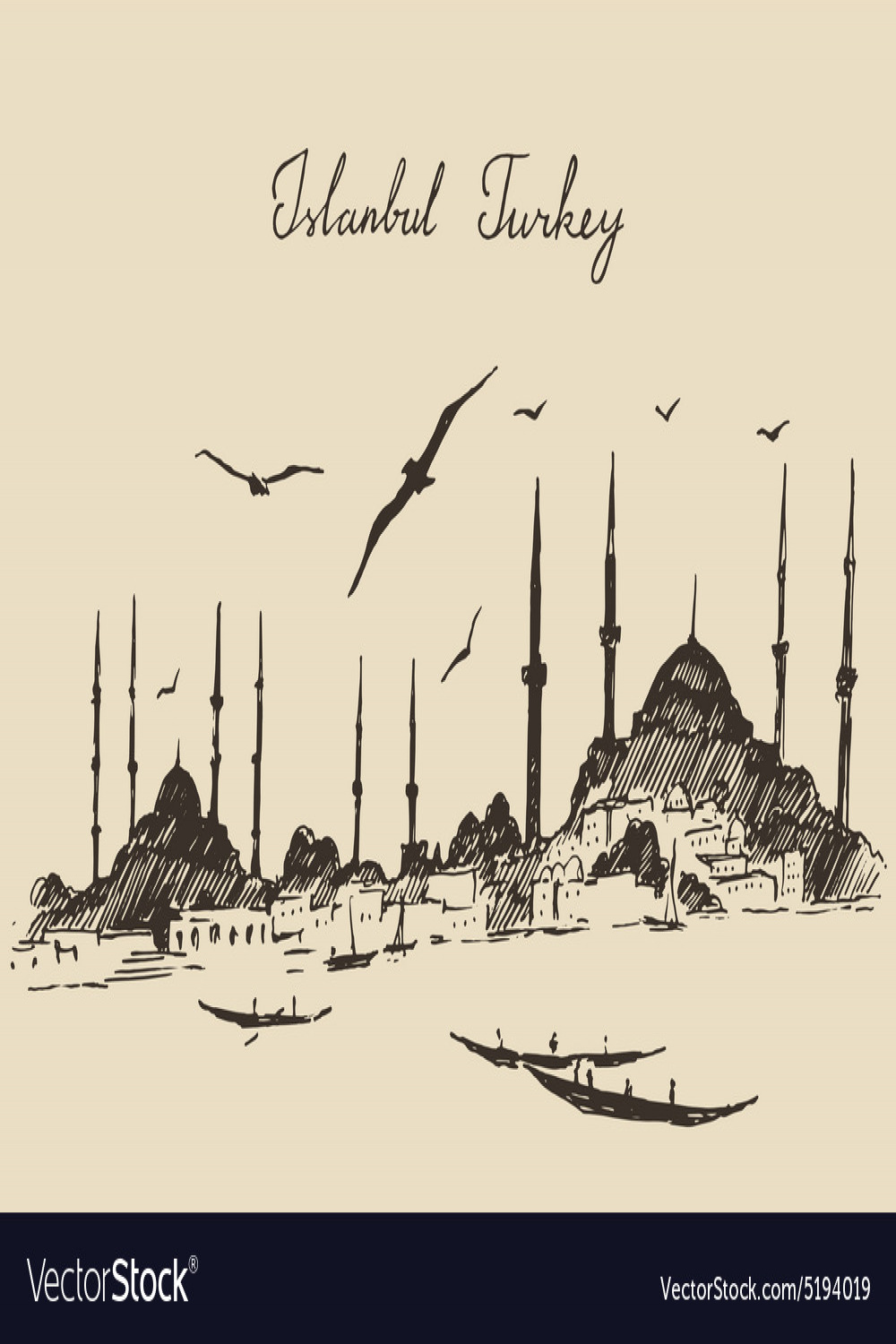 Istanbul turkey vintage engraved sketch Royalty Free Vector