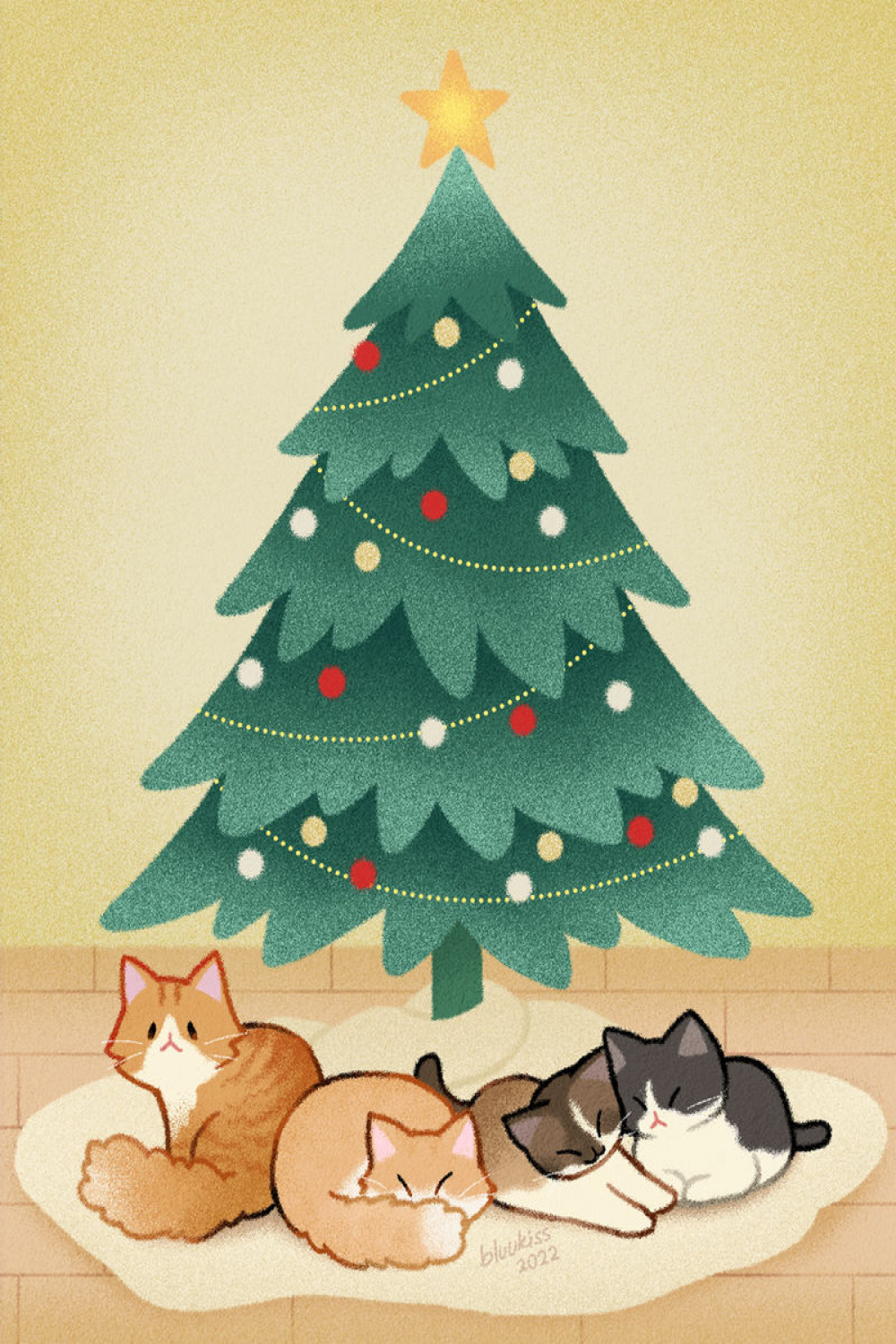 Cat Under Christmas Tree Drawing