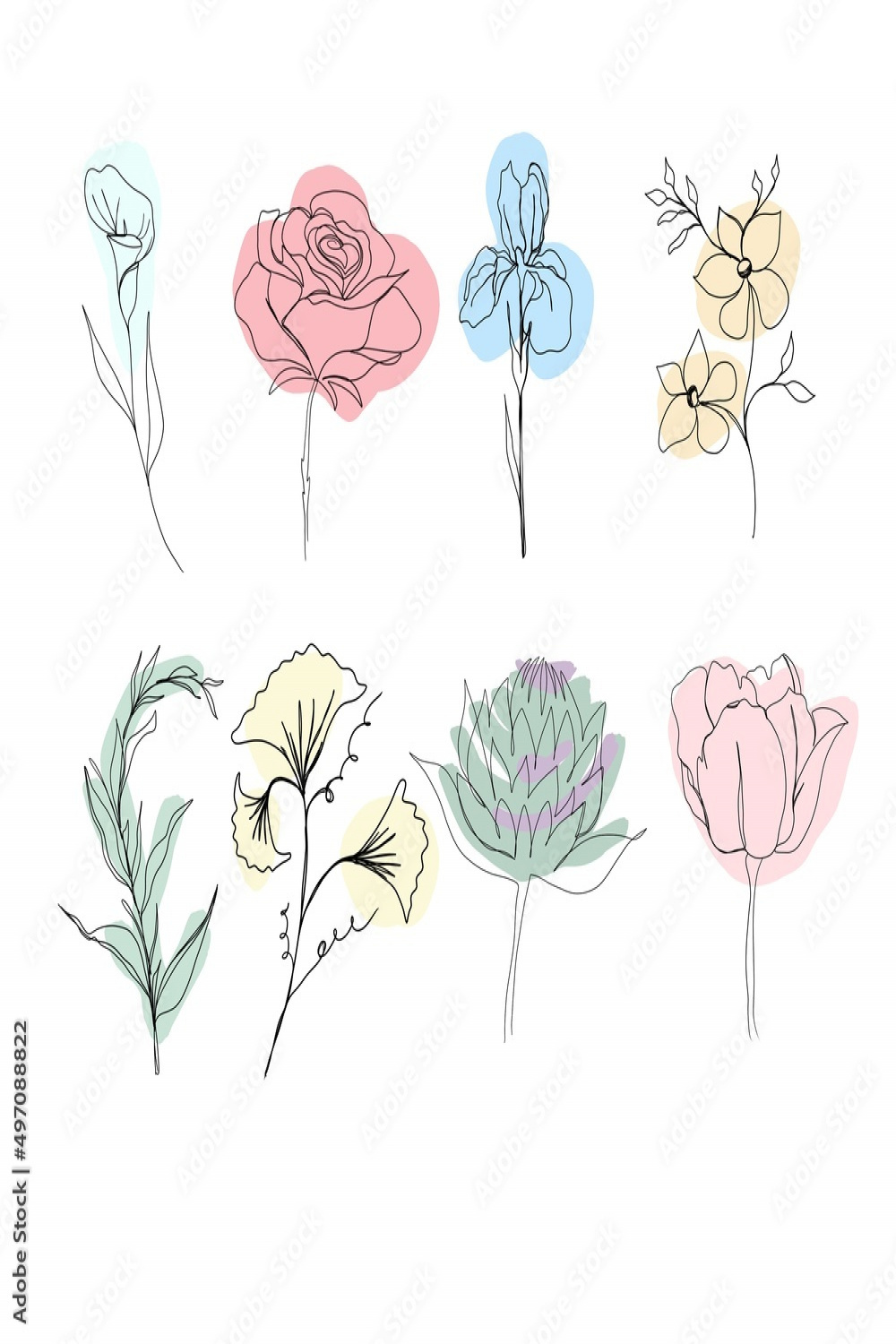 line art drawing of flowers