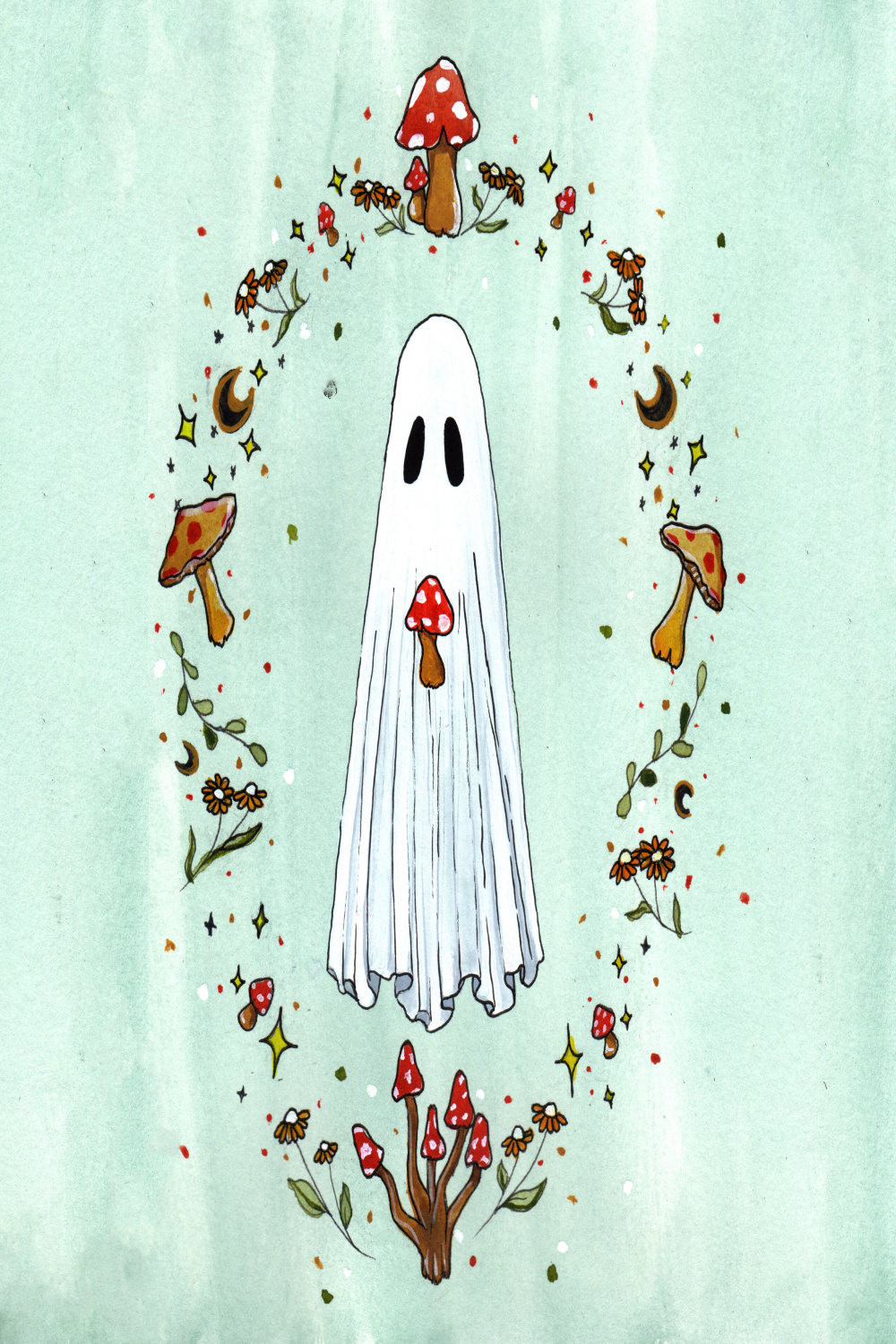 Magical Mushroom Ghost - Painting by Flukelady  Prints Available