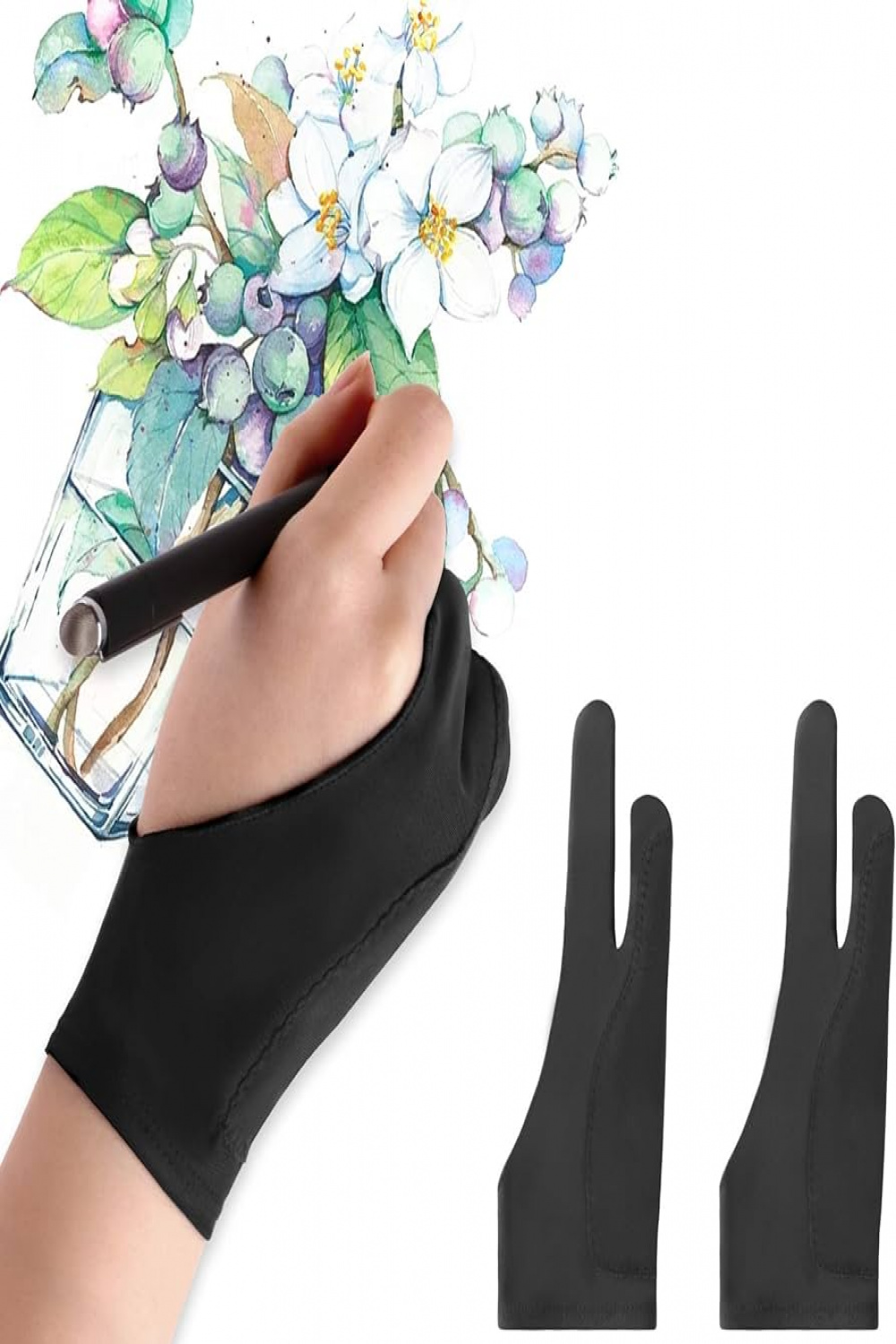 Mixoo Artist Gloves,  Pack Palm Defense Gloves with Two Fingers for Paper  Sketch, iPad, Graphics Tablet, Suitable for Left and Right Hand L