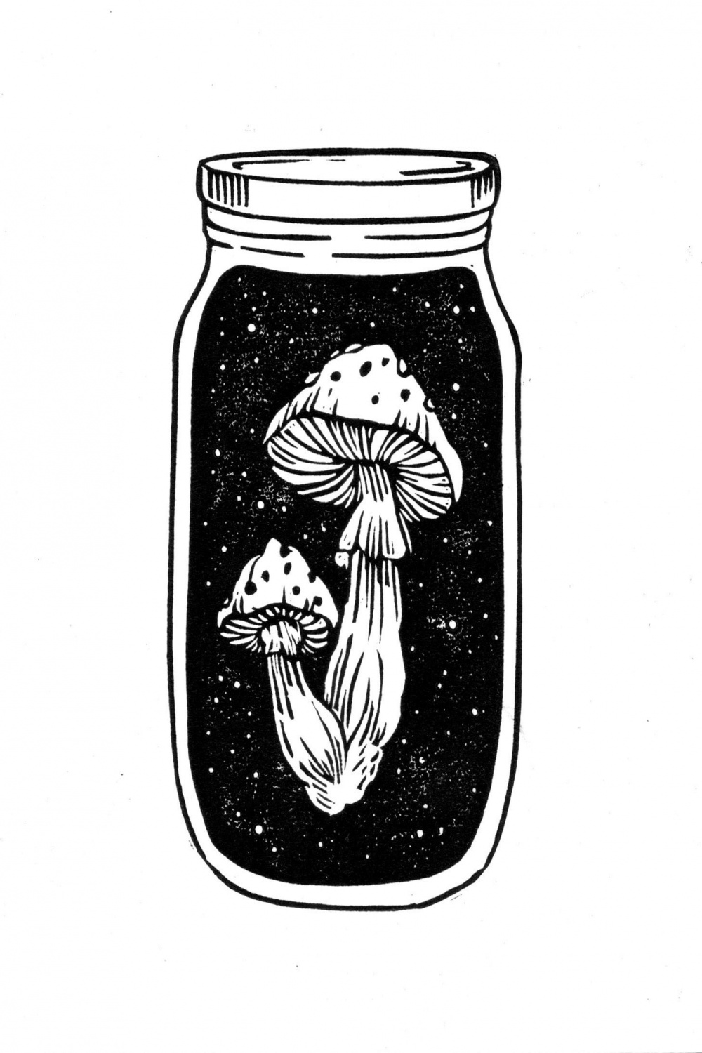 MUSHROOM JAR PRINT Mushroom Print Linocut Printmaking Fine - Etsy
