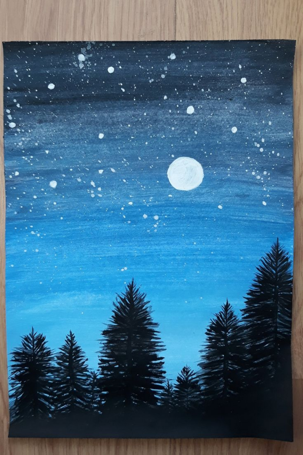 Night sky above the forest  Night sky painting, Moonlight
