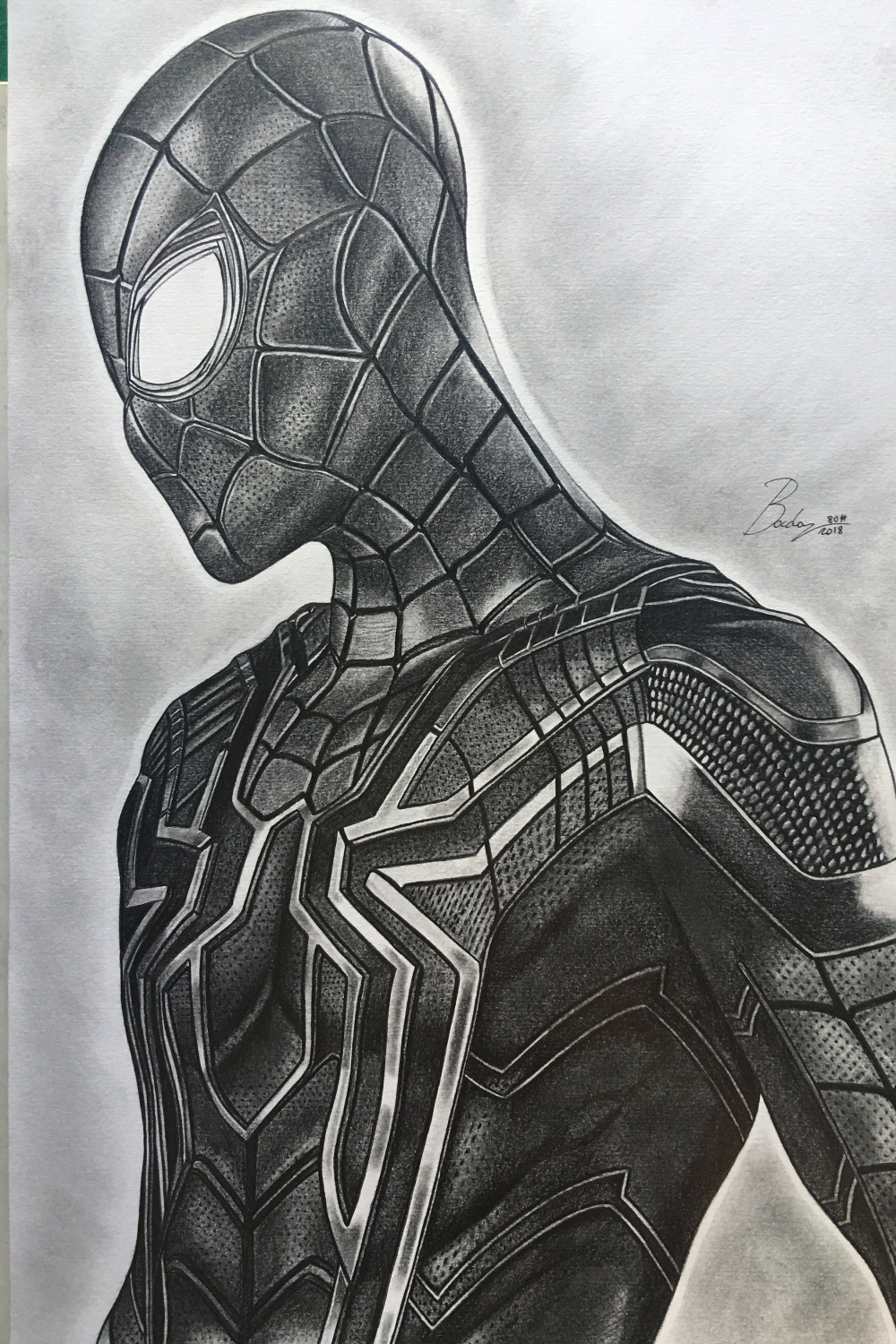 Original Bleistiftporträt von Spiderman aus dem Film Avengers