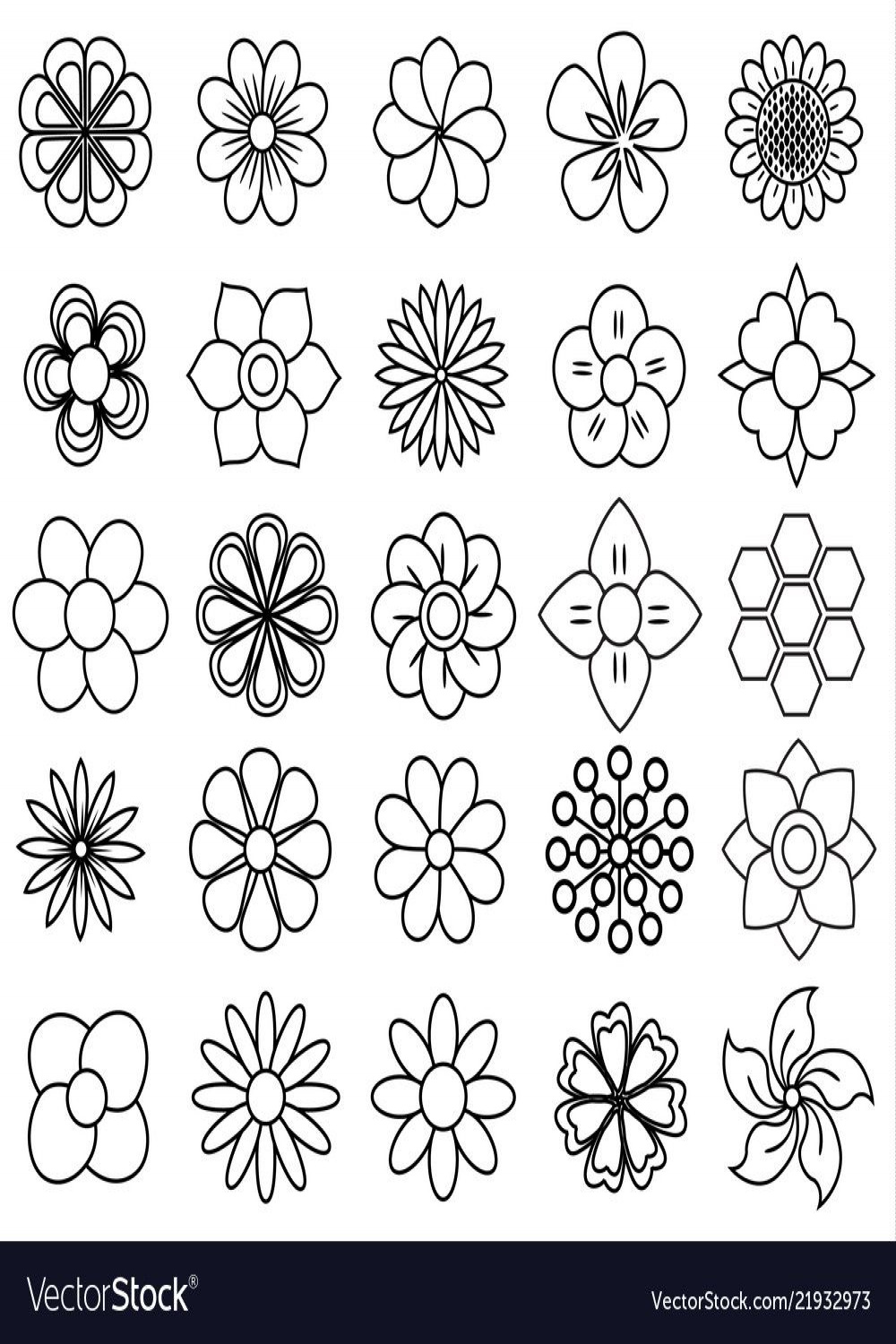 Outline flower icon set draw Royalty Free Vector Image  Flower