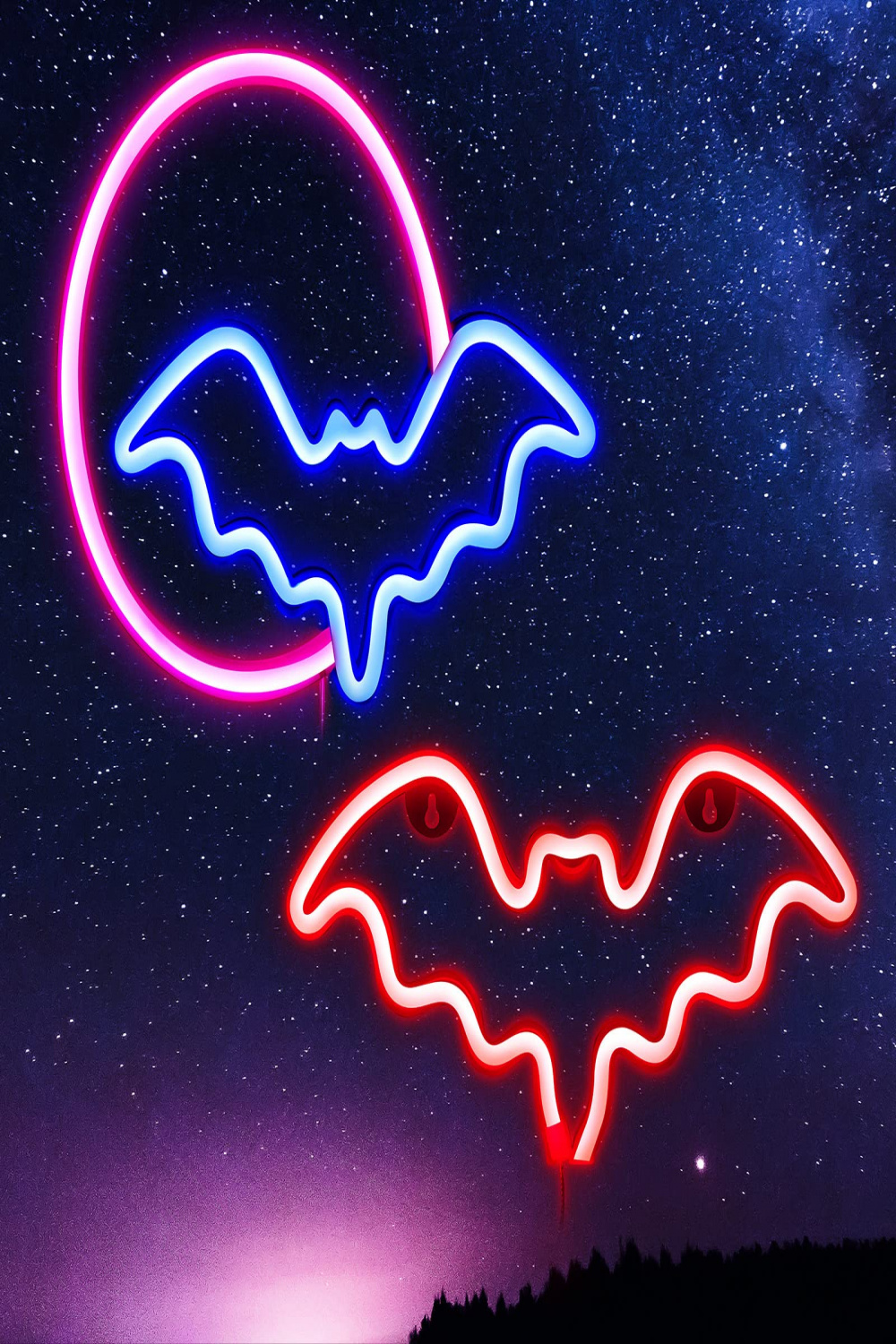 Pack of  Bat Neon Signs Moon and Bat LED Neon Lights Bat Shape Halloween  Neon Light Bat Signal Light LED Halloween Art Wall Decoration Lights for