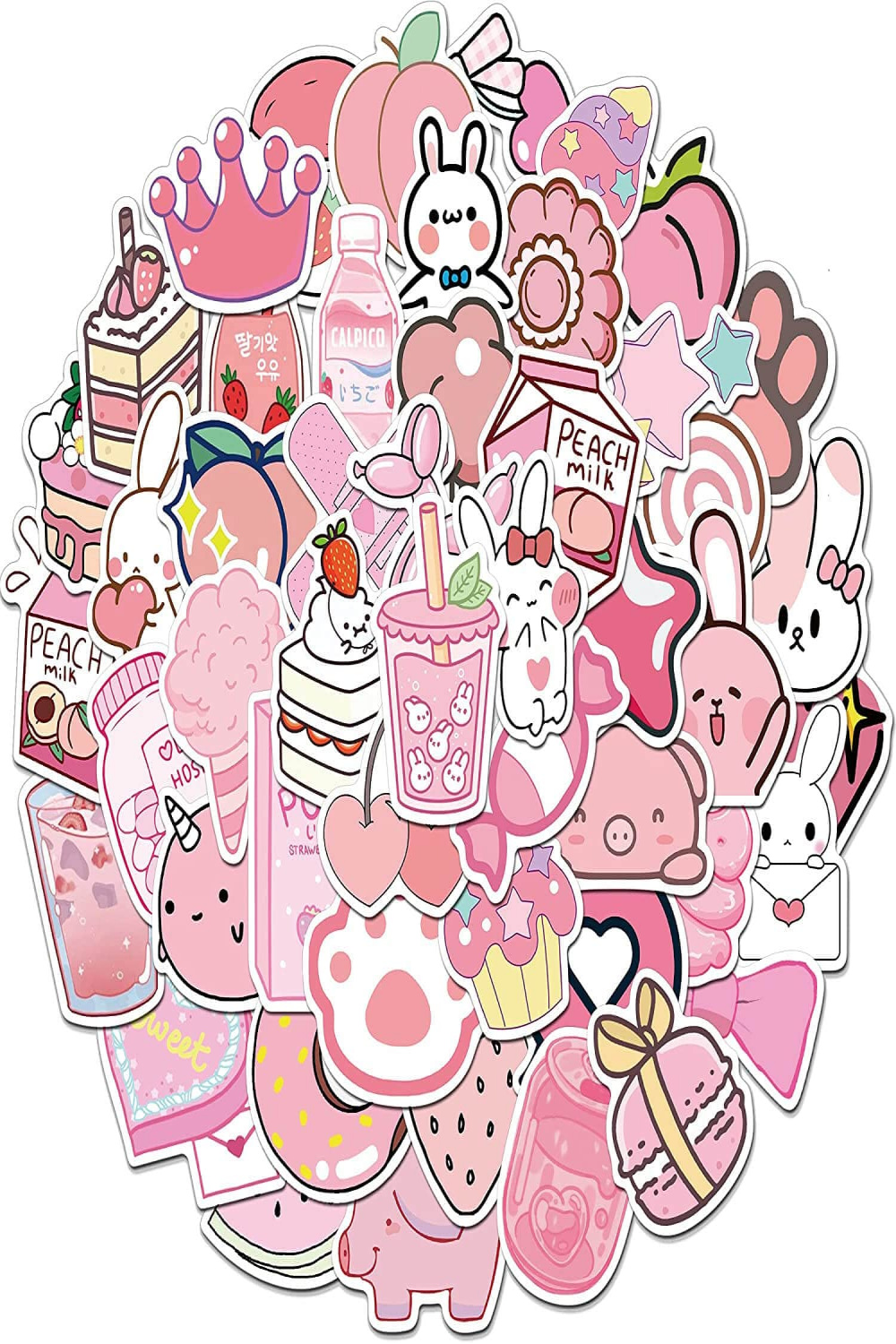 Pack of  Kawaii Aesthetic Sticker Set (PVC Vinyl Film) Vsco Stickers,  Graffiti Waterproof Stickers for Laptop, Scrapbooking, Cups, Skateboard,