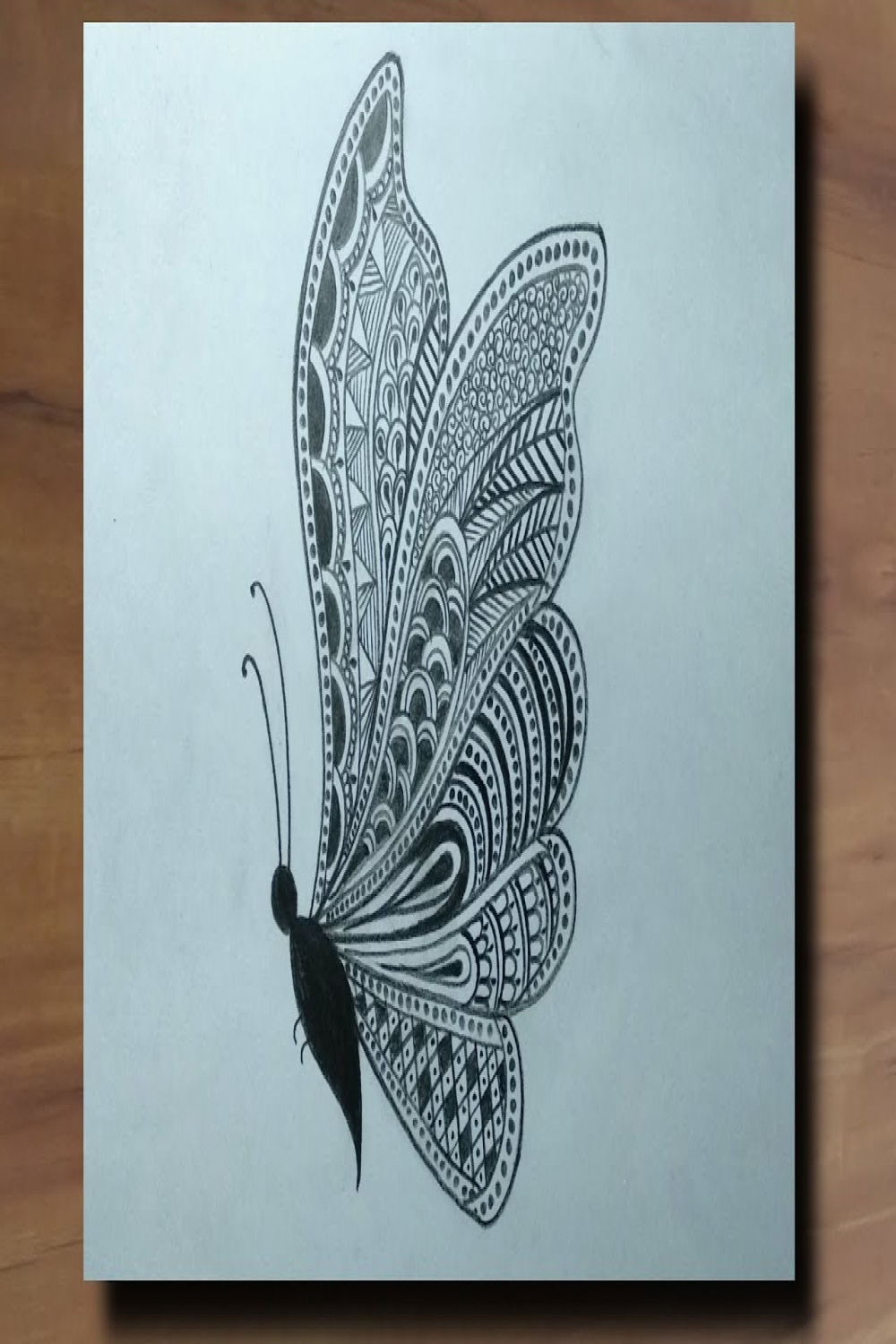 Pencil Sketch Drawing A Beautiful Butterfly In Mandala Art Design