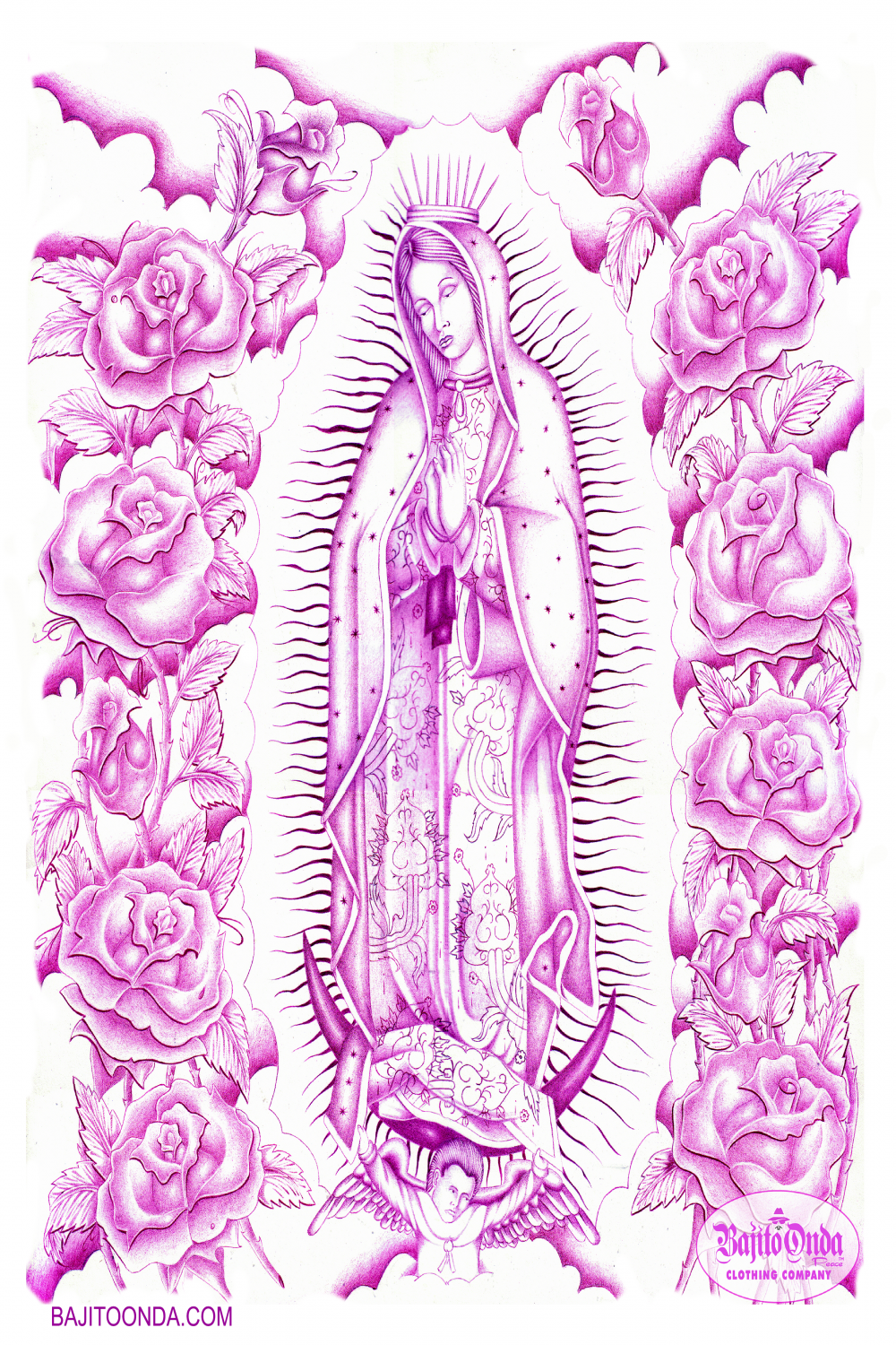 PINK VIRGIN OF GUADALUPE by CHICANO PRISONER ADAN – BAJITO ONDA