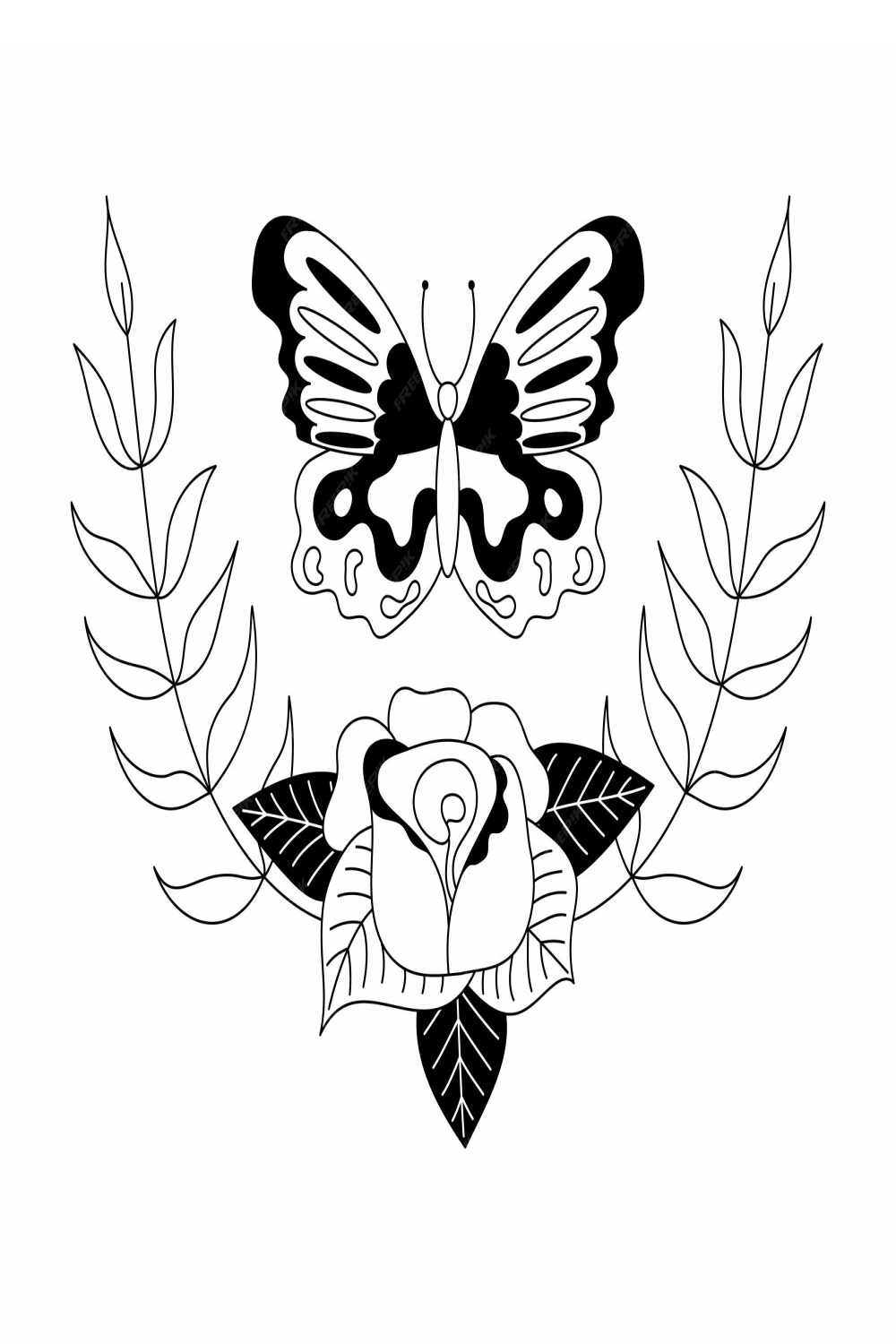 Premium Vector  Butterfly with rose tattoo in yk s 000s