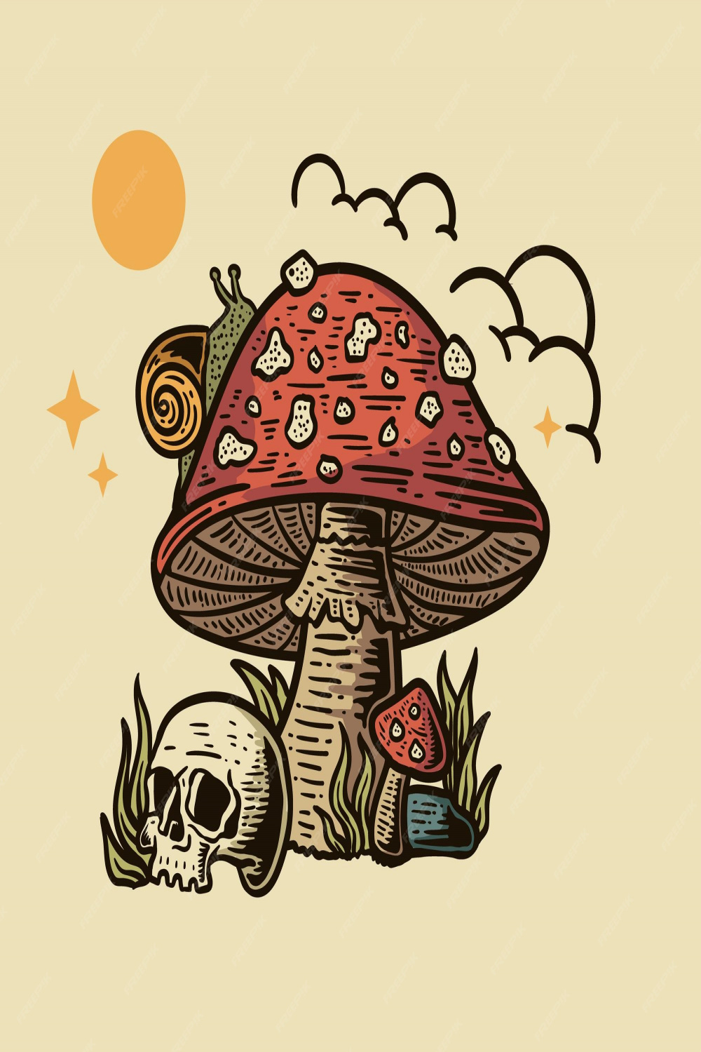 Premium Vector  Hand drawn illustration of mushroom landscape at