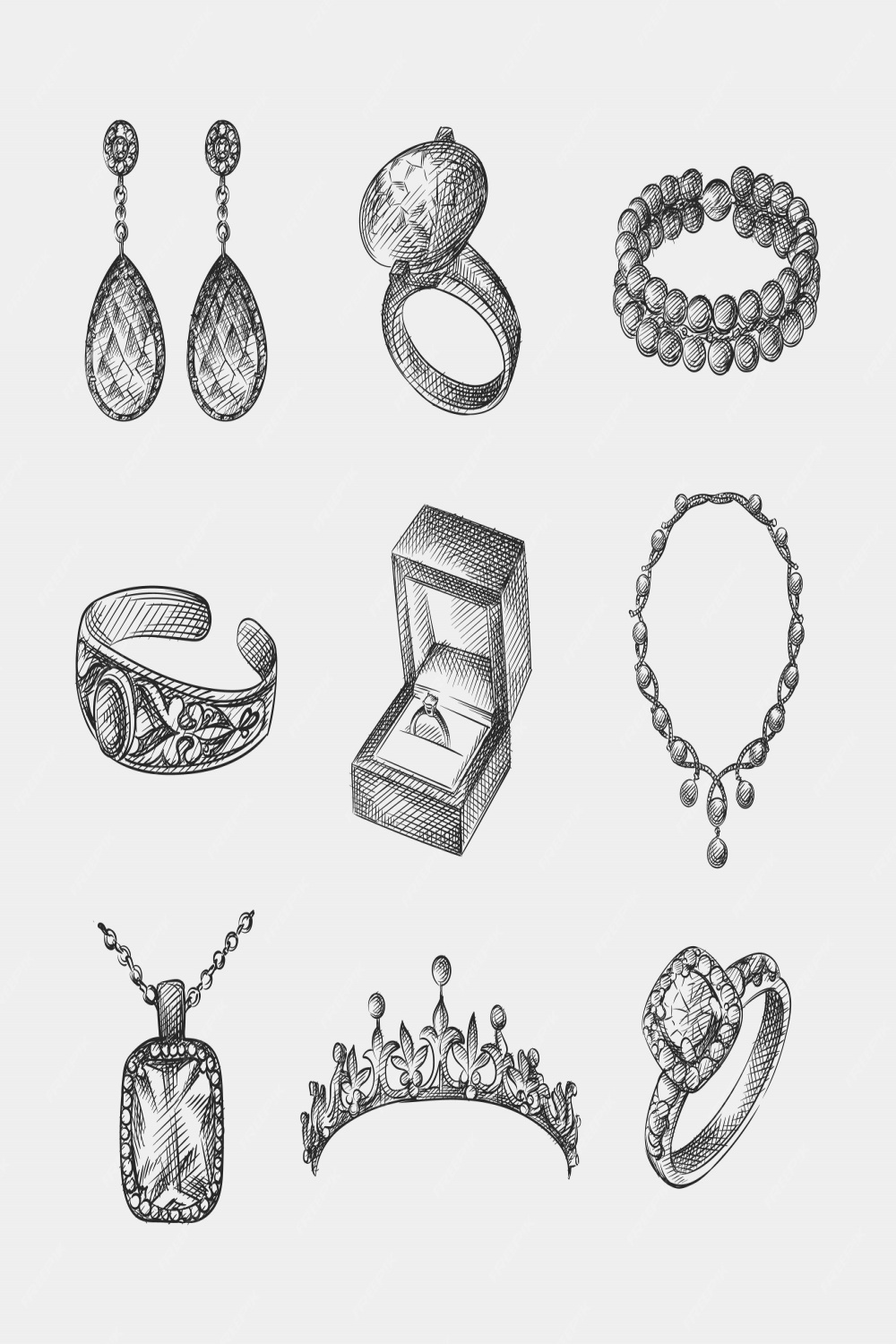 Premium Vector  Hand-drawn sketch set of vintage jewellery and