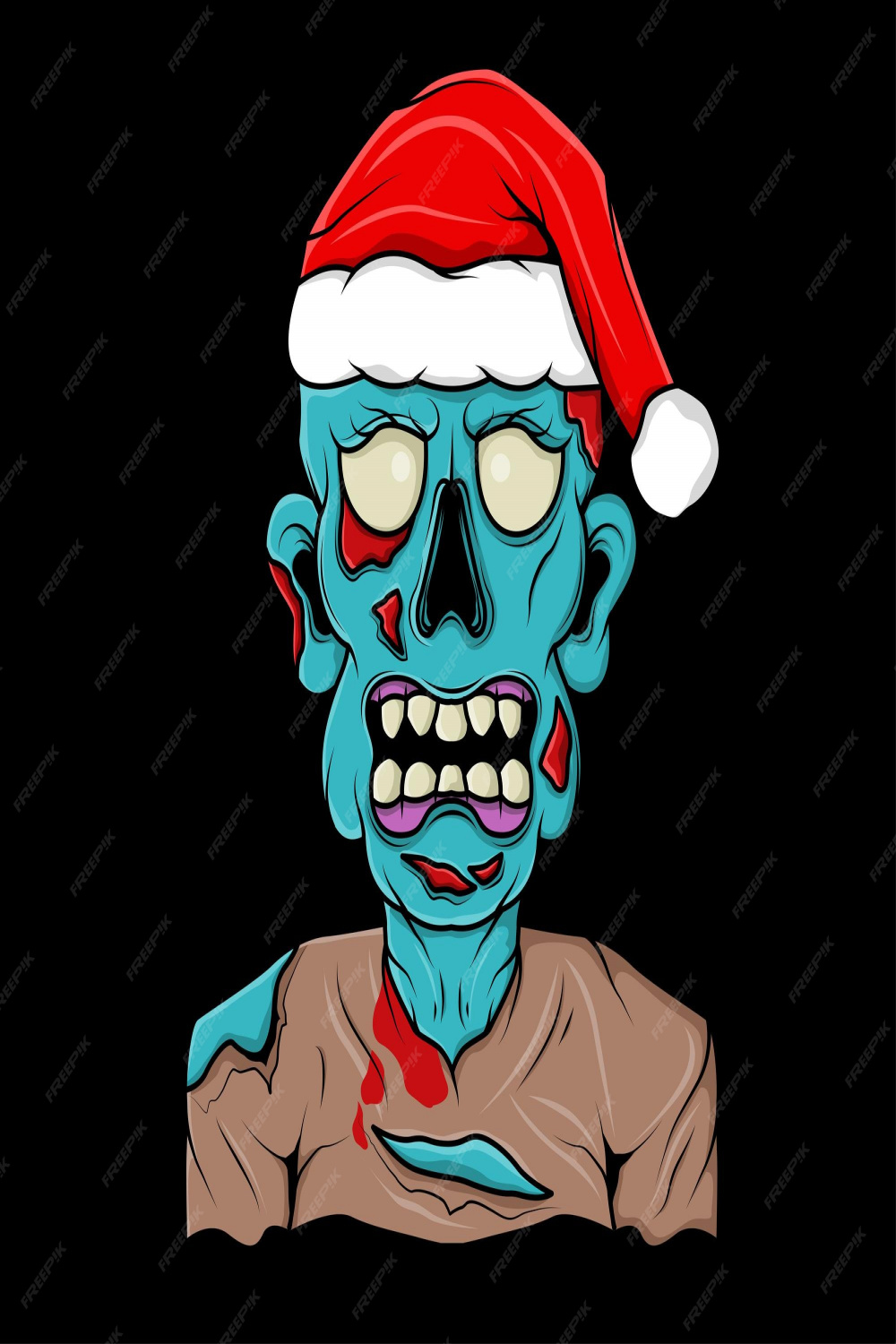 Premium Vector  Zombie head with santa claus christmas hat