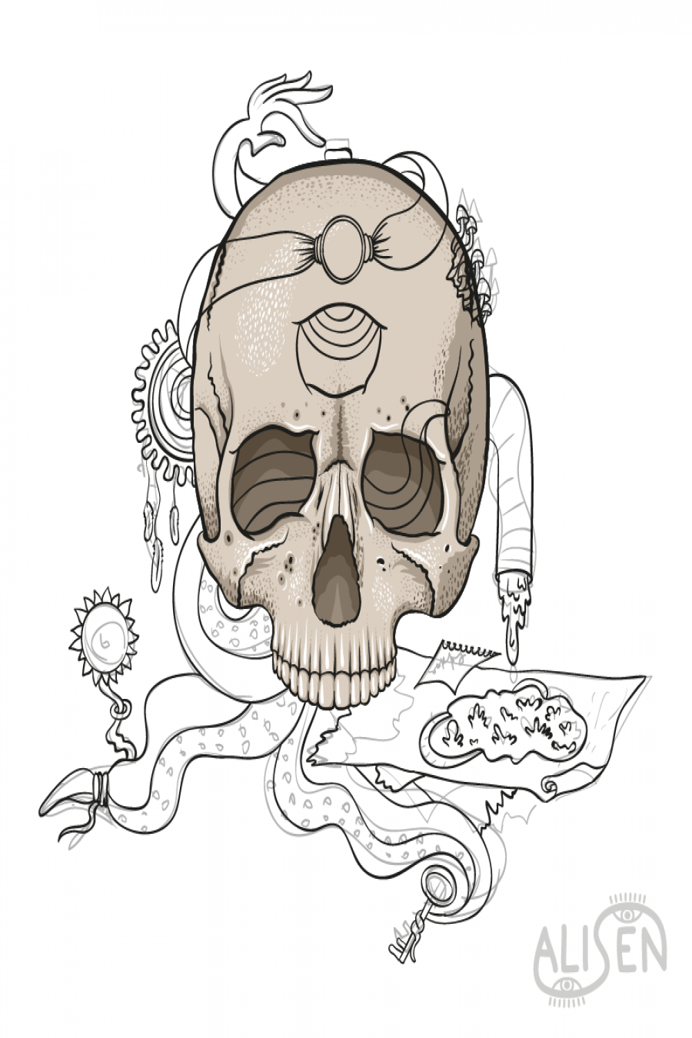 Psychedelic Art - "Zen Skull". Vector illustration