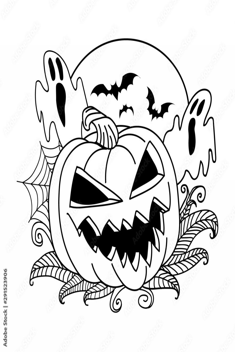 Pumpkin vector drawing. Isolated outline pumpkin halloween