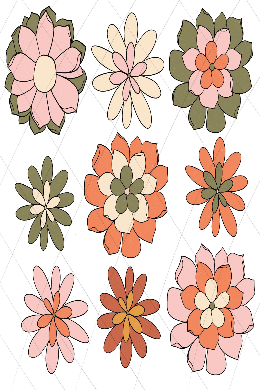 Retro Flowers Clipart s Clipart Boho Flowers Png Hippie - Etsy