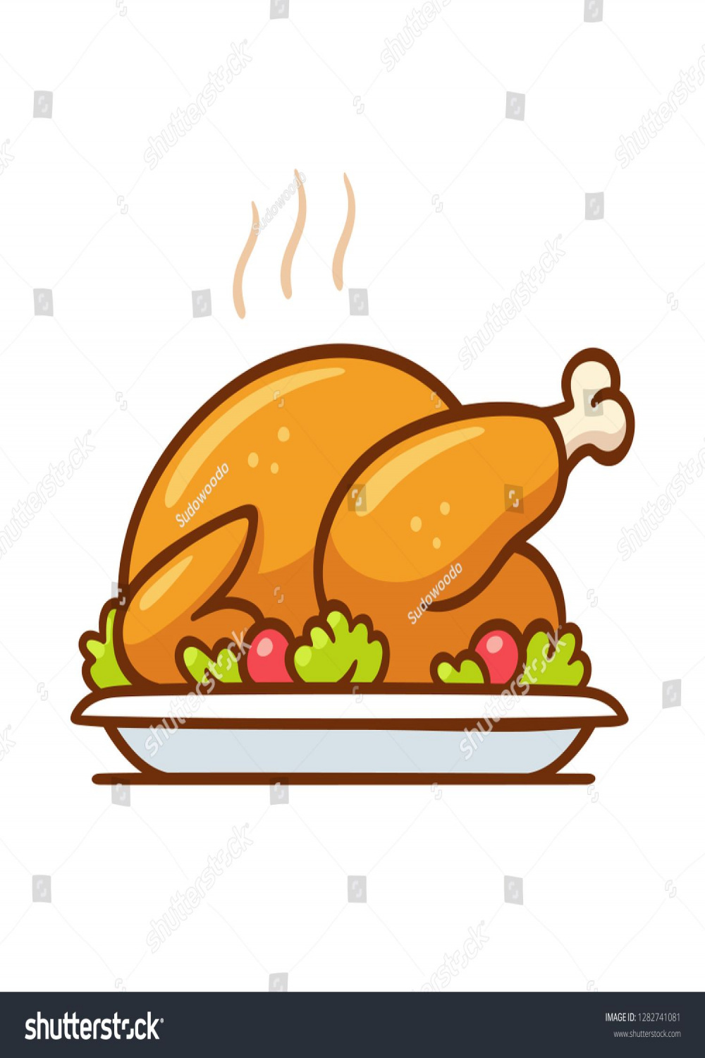 Roast turkey or chicken on plate, traditional Thanksgiving dinner