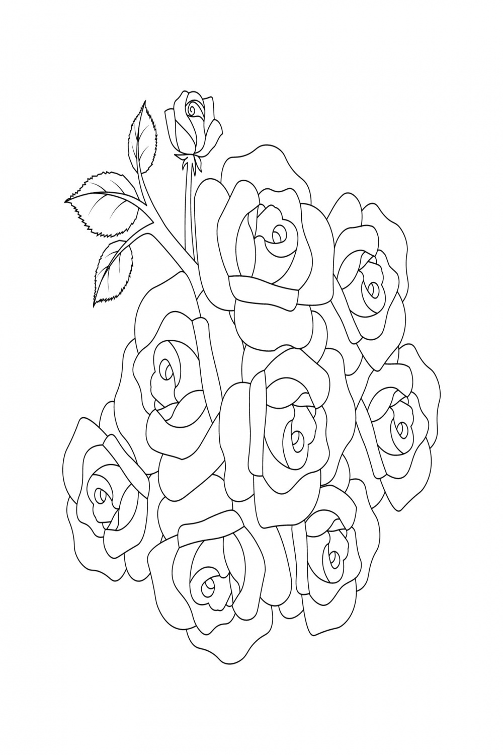 roses flower doodle repeat pattern with line art coloring page