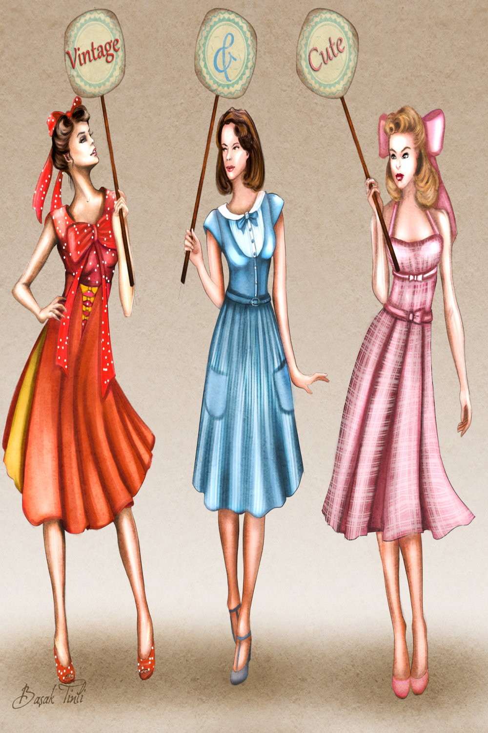 s inspired vintage dresses fashion illustration by BasakTinli on