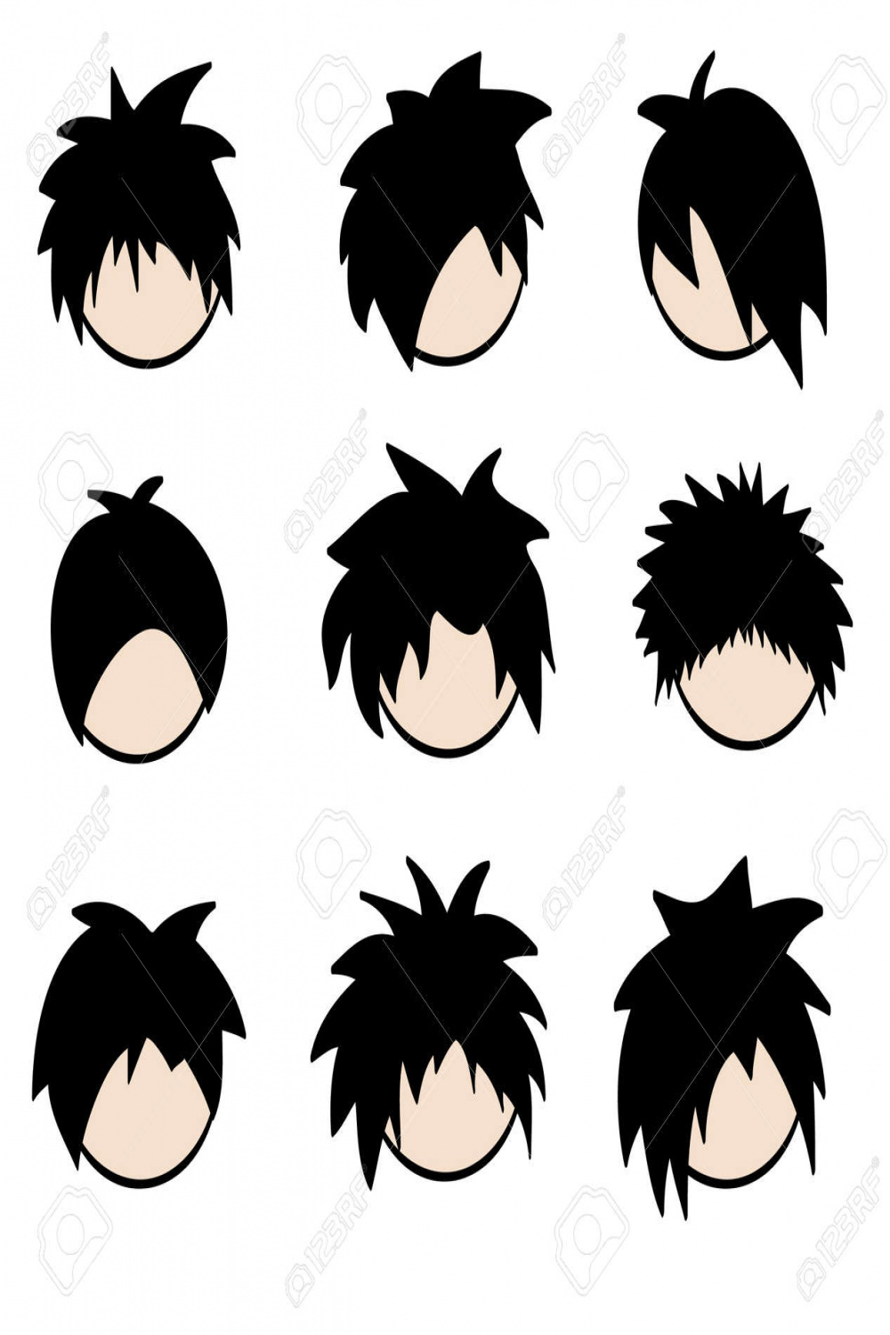 Set Of Emo Hairstyles Royalty Free SVG, Cliparts, Vectors, and
