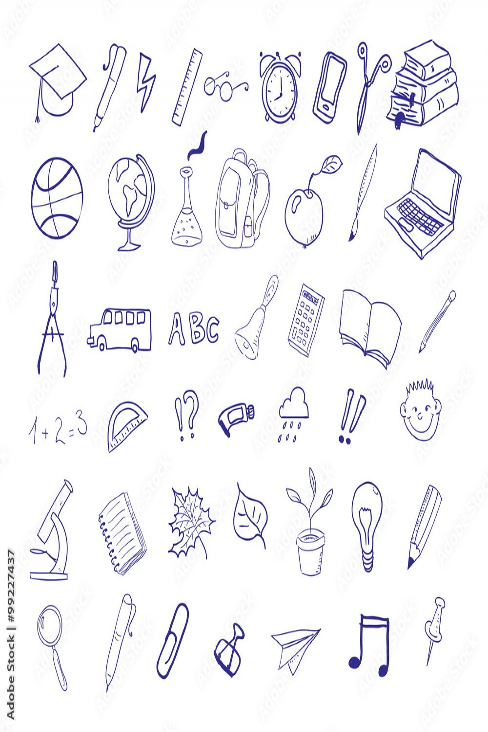 set of hand drawn icons. Education, back to school