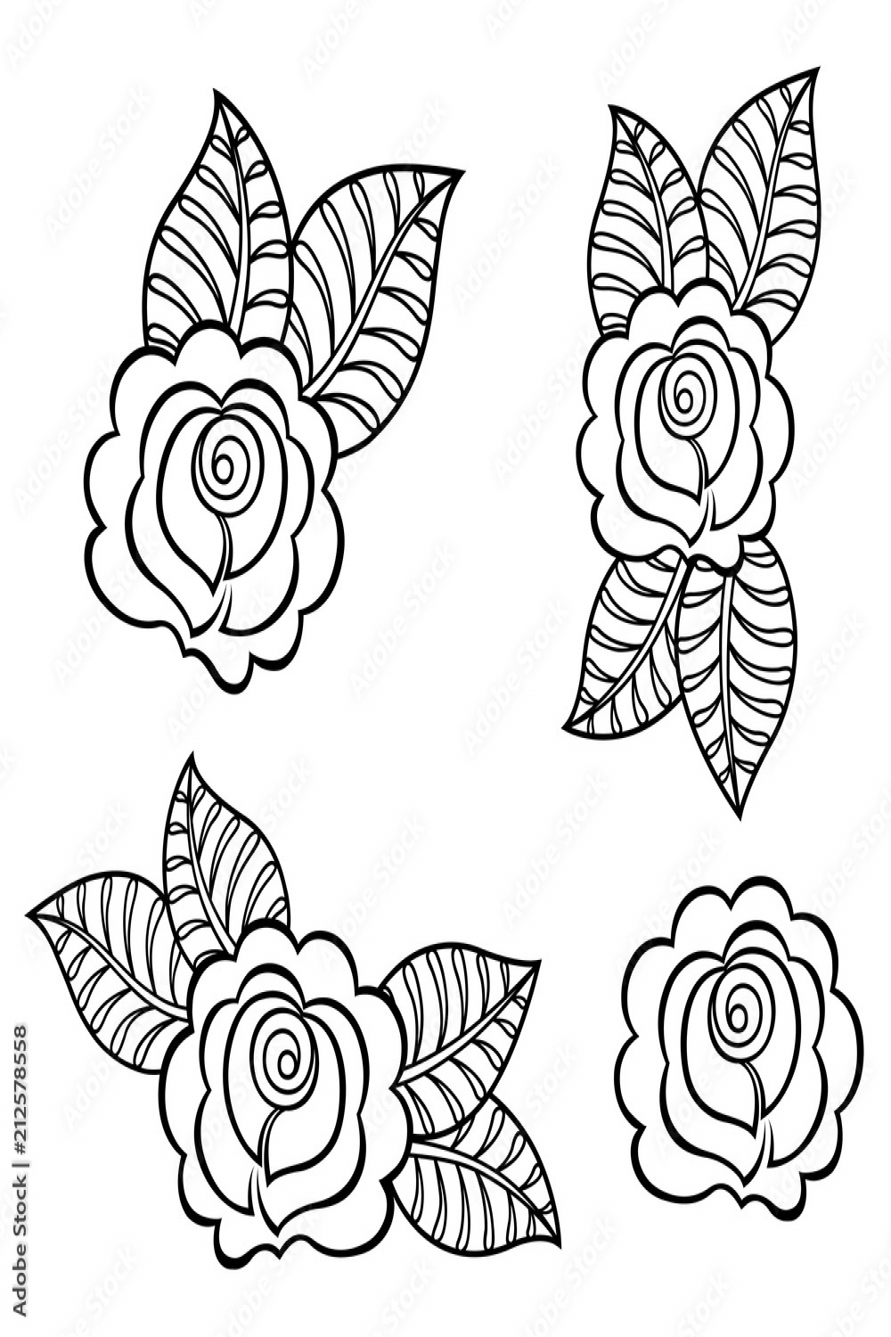 Set of Mehndi rosa flower pattern for Henna drawing and tattoo