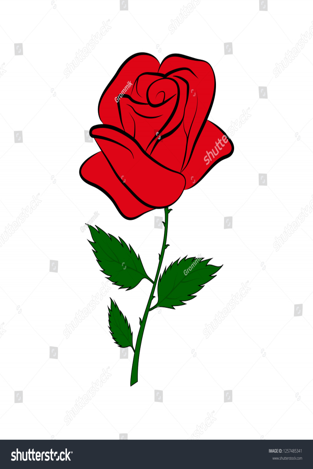 Simple Colored Silhouette Drawing Red Rose: Stock-Vektorgrafik