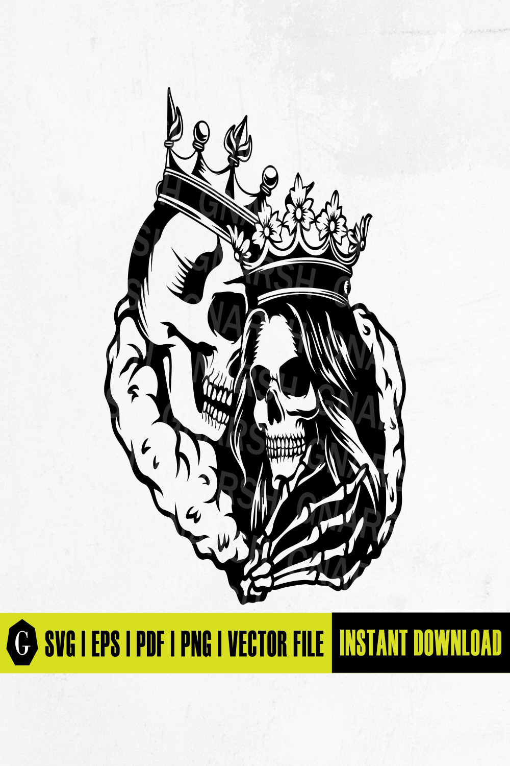 Skull King Queen SVG  Dead Skeleton Love SVG  Skull Skeleton Lovers Svg   Cutting Files Printables Clipart Vector Digital Dxf Png Eps Ai